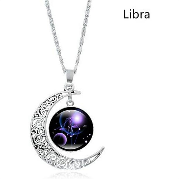 Libra Necklace Glass Zodiac Sign Charm Chain Necklace Constellation Jewelry Libra Necklace Glass Zodiac Sign Charm Chain Necklace Constellation Jewelry